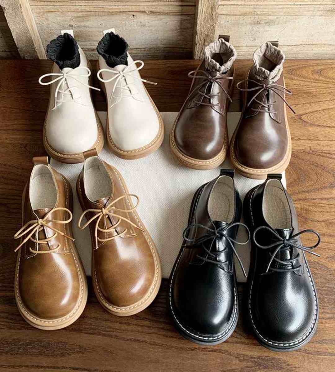 Spring Flat Leather Shoes Retro JK Style for Students