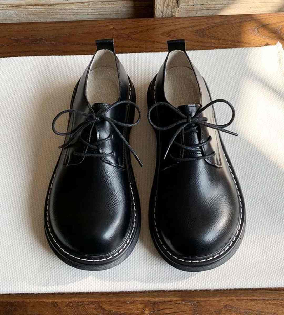 Spring Flat Leather Shoes Retro JK Style for Students