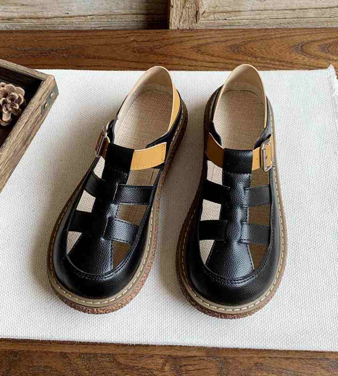 Summer-Flat shoes-Cotton and linen-Academic-Hollow sandals