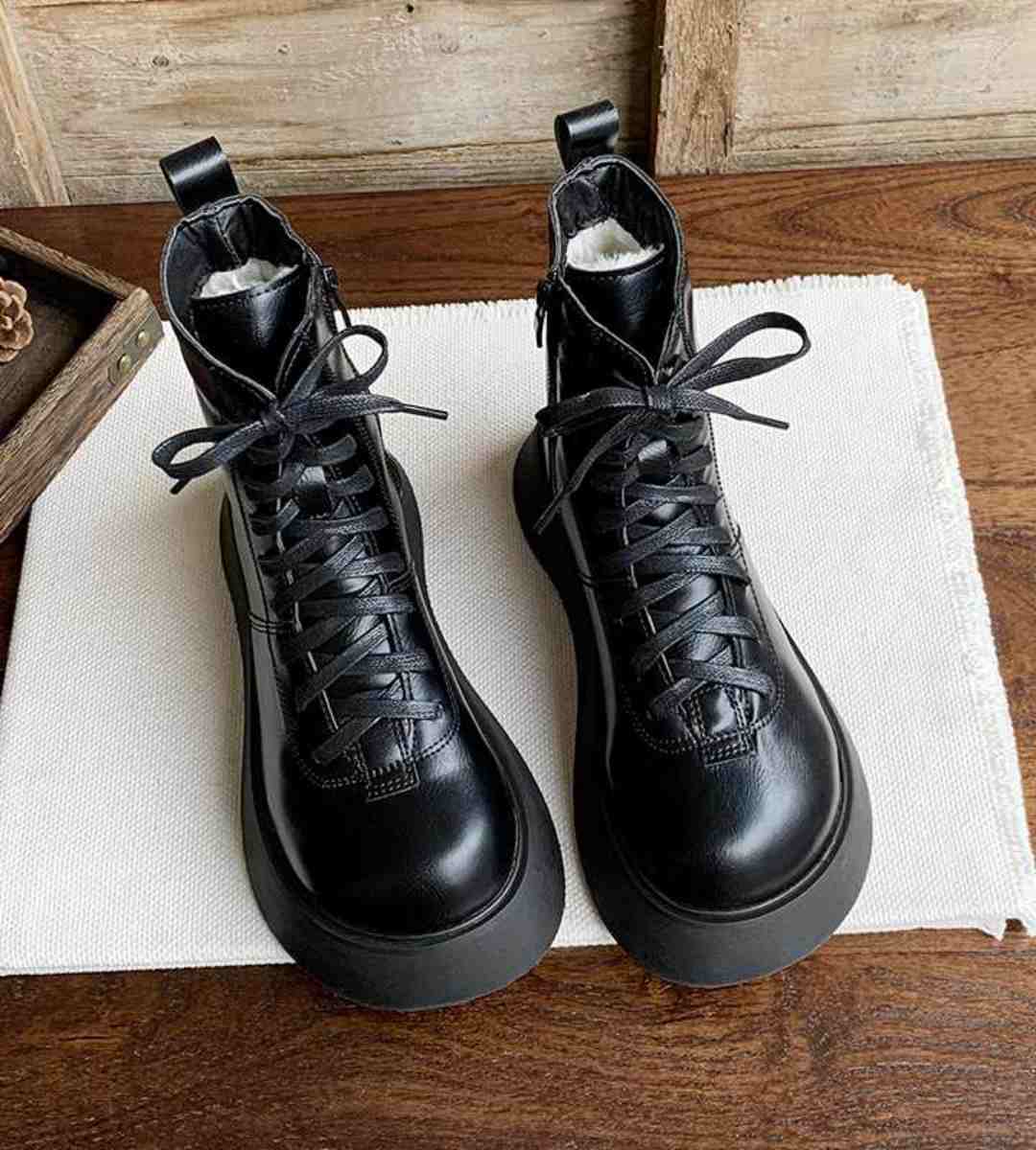 Winter-Short Boots-Fleece-Leather-Brogue Boots