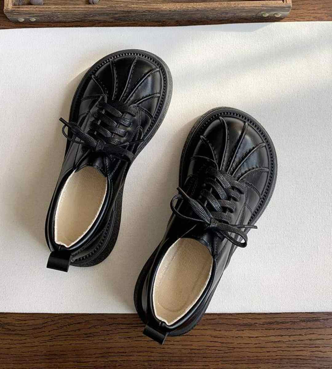 Spring Vintage Shell Toe Leather Thick Sole Shoes Retro