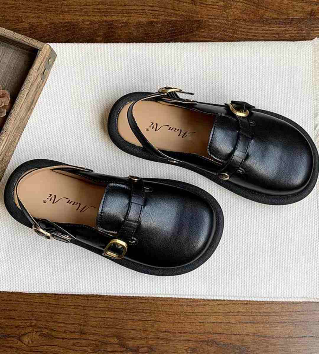 Summer Leather Cute Chunky Sandals College Style Slip-ons