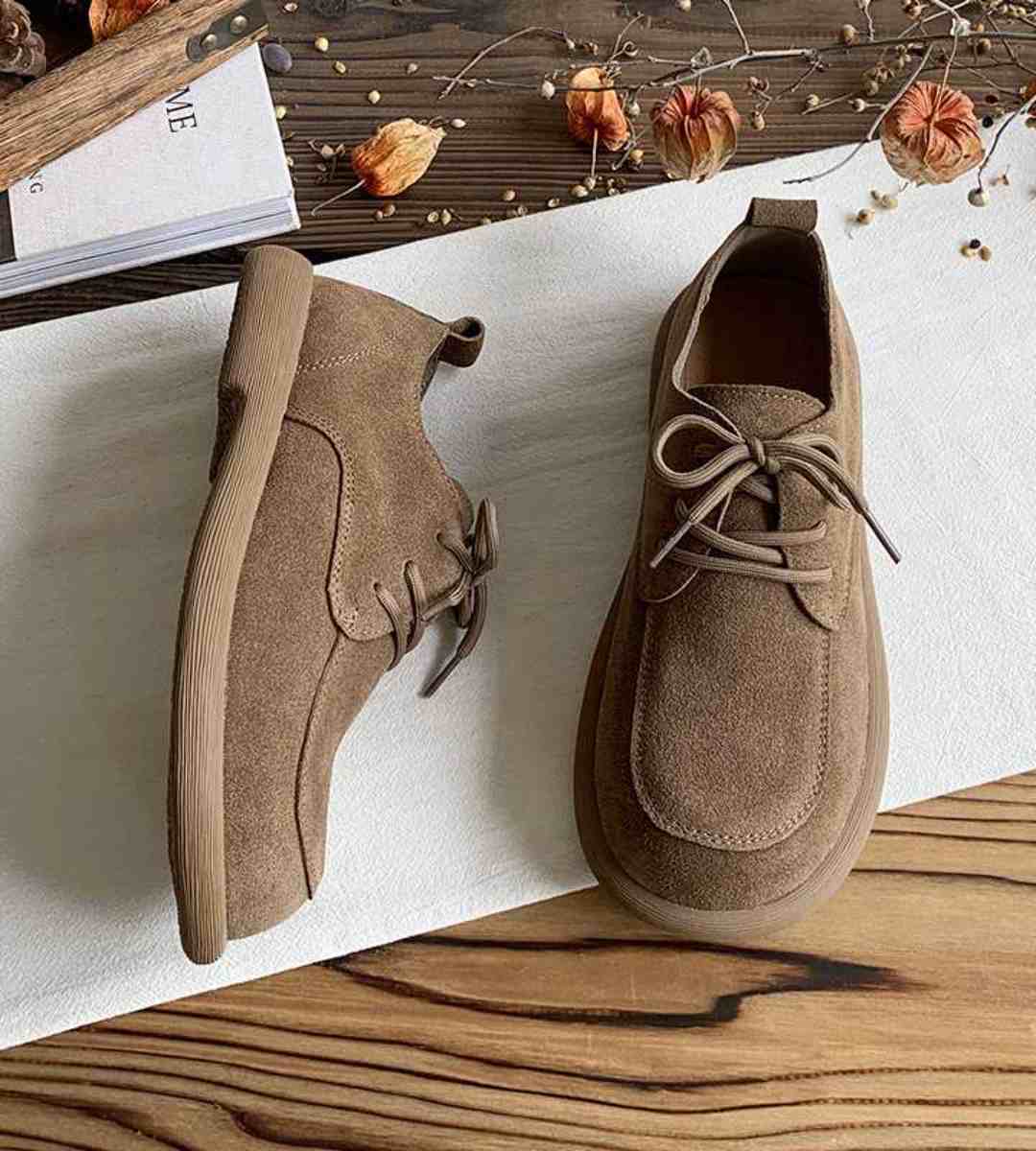 Autumn 2024 Women's Flat Lace-Up Suede Loafers