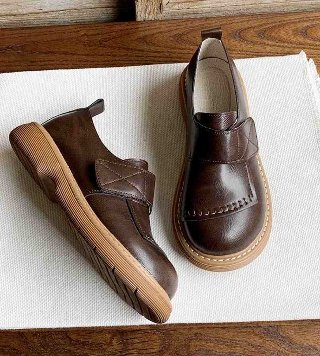 2024 Spring Women's Leather Oxfords Thick Sole Retro