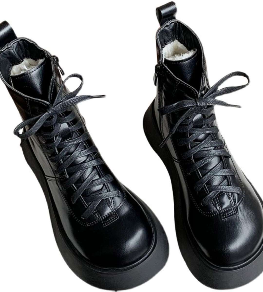 Winter-Short Boots-Fleece-Leather-Brogue Boots