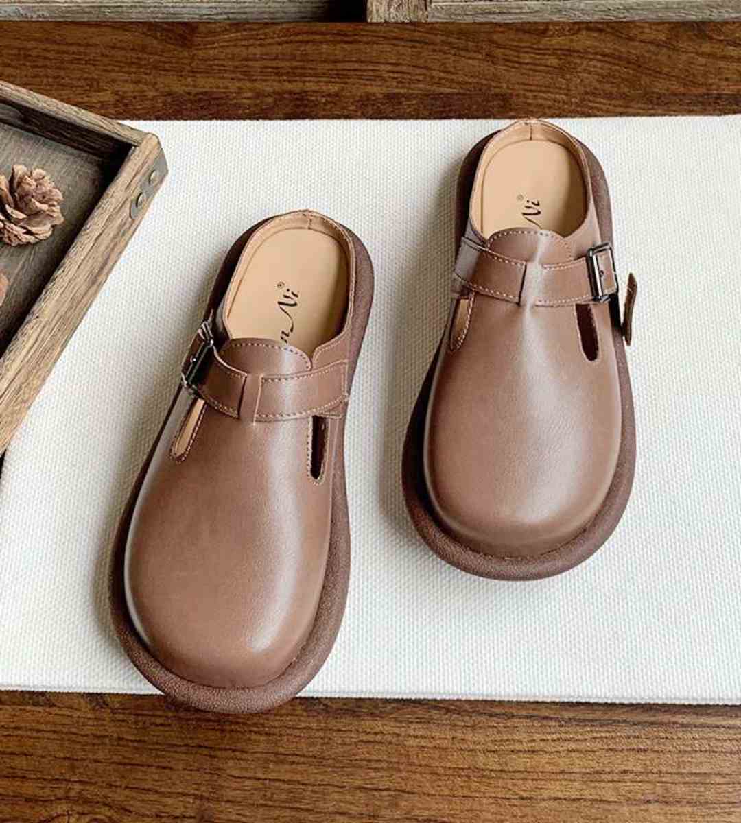 Summer loafer slides genuine leather cute big head shoes women's
