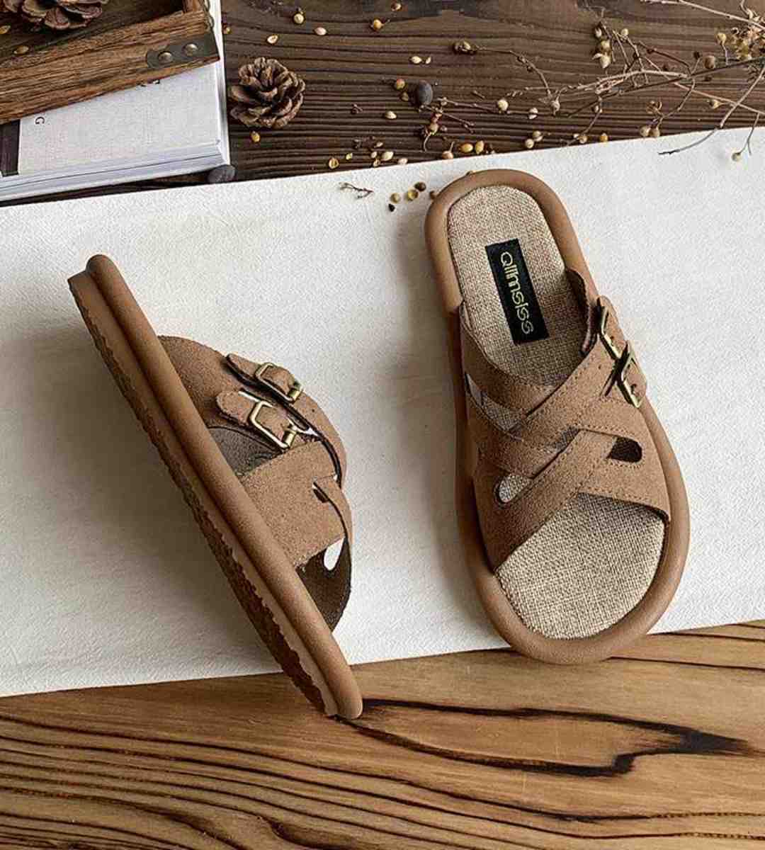 Summer Slide Soft Sole Linen Casual Cross Strap Sandals