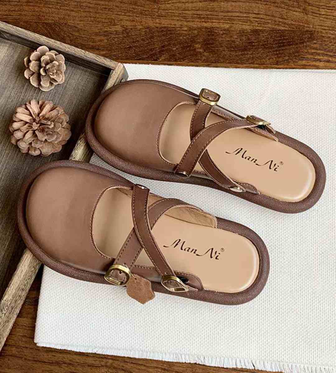 Summer Slide Sandals Genuine Leather Casual Mule Shoes