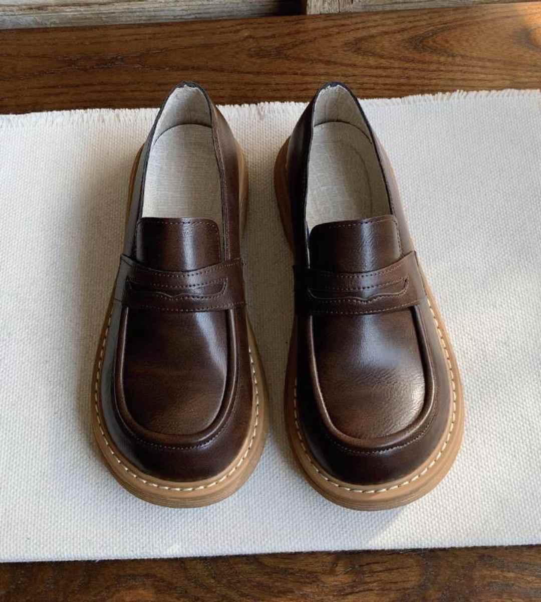 2024 Fall Women's Leather Thick Sole Loafers Jk Shoes