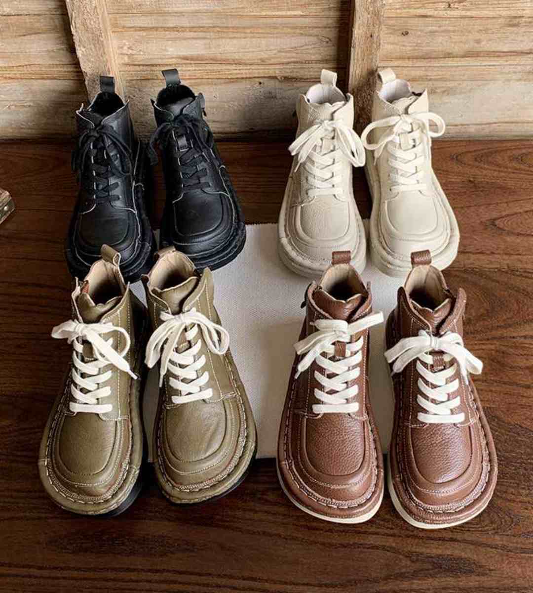 Spring Short Boots Genuine Leather Artsy Chunky Ankle Boots