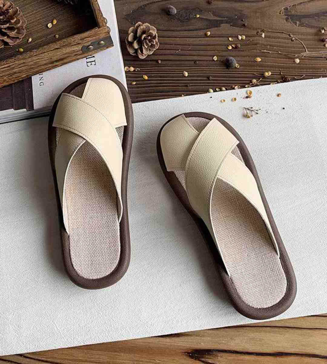 Summer Mule Shoes Cotton-Linen Flat Casual Soft底