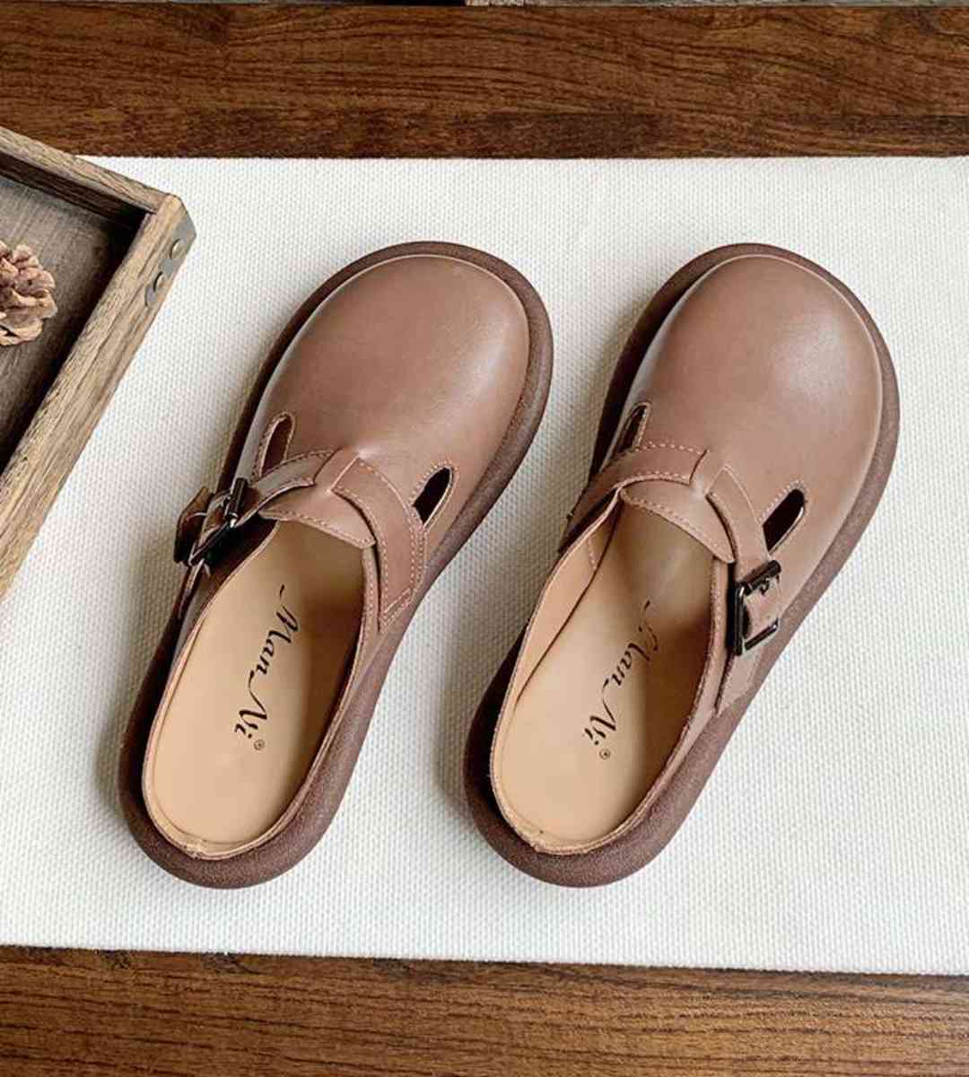 Summer loafer slides genuine leather cute big head shoes women's
