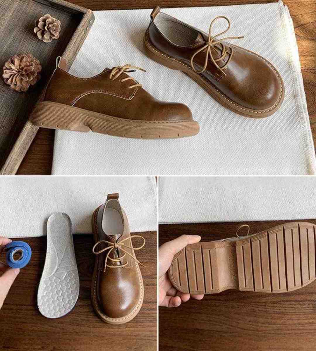 Spring Flat Leather Shoes Retro JK Style for Students