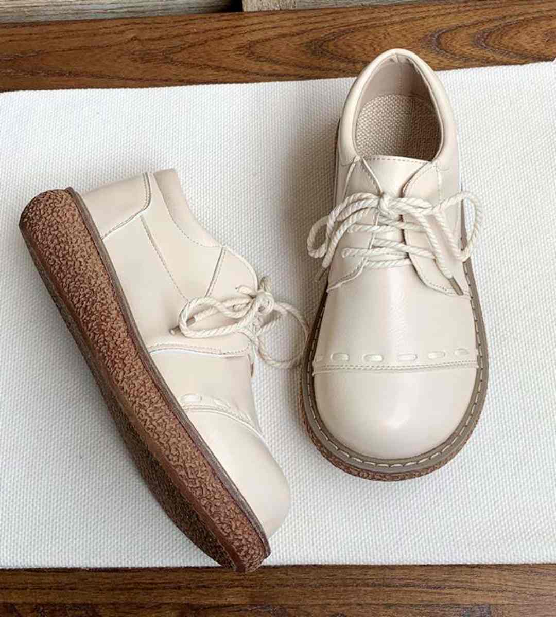 Spring Vintage Leather Round Toe Thick Sole Shoes