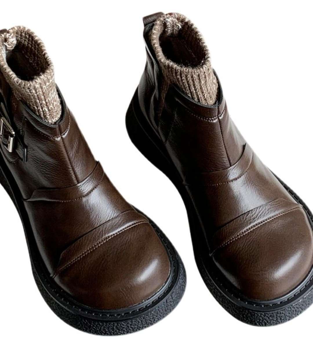 Winter Women's Round-toe Platform Short Calf Boots with Lining and Socks for Warmth