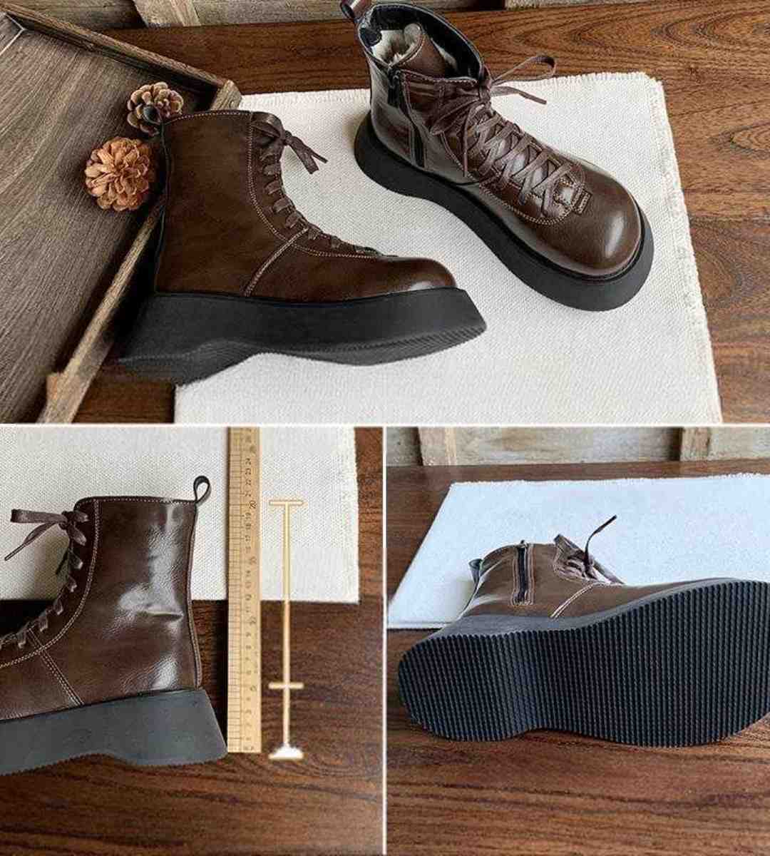 Winter-Short Boots-Fleece-Leather-Brogue Boots