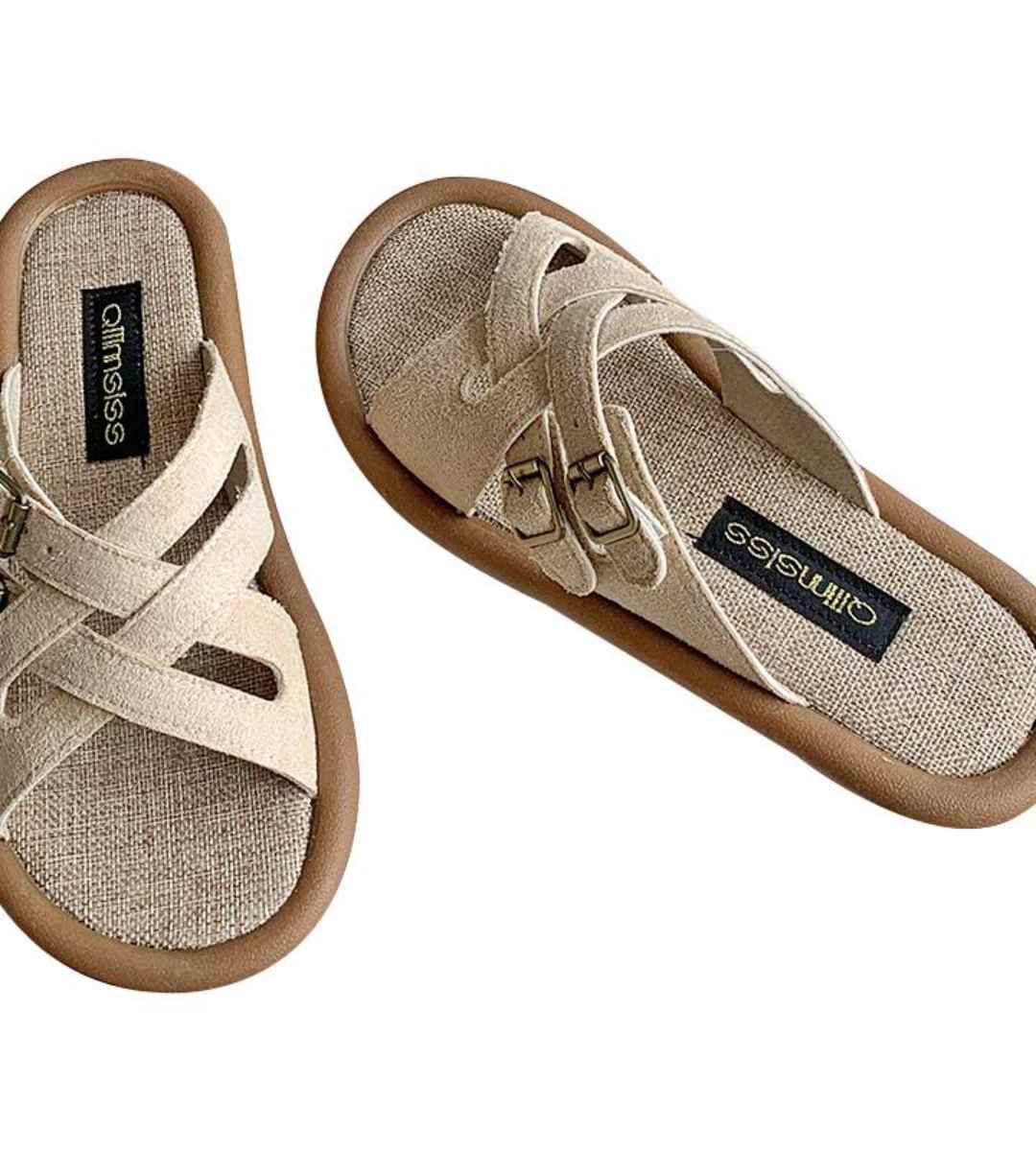 Summer Slide Soft Sole Linen Casual Cross Strap Sandals