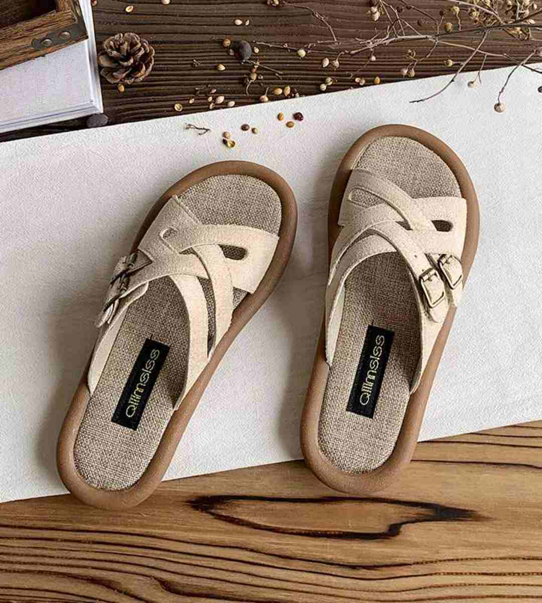 Summer Slide Soft Sole Linen Casual Cross Strap Sandals
