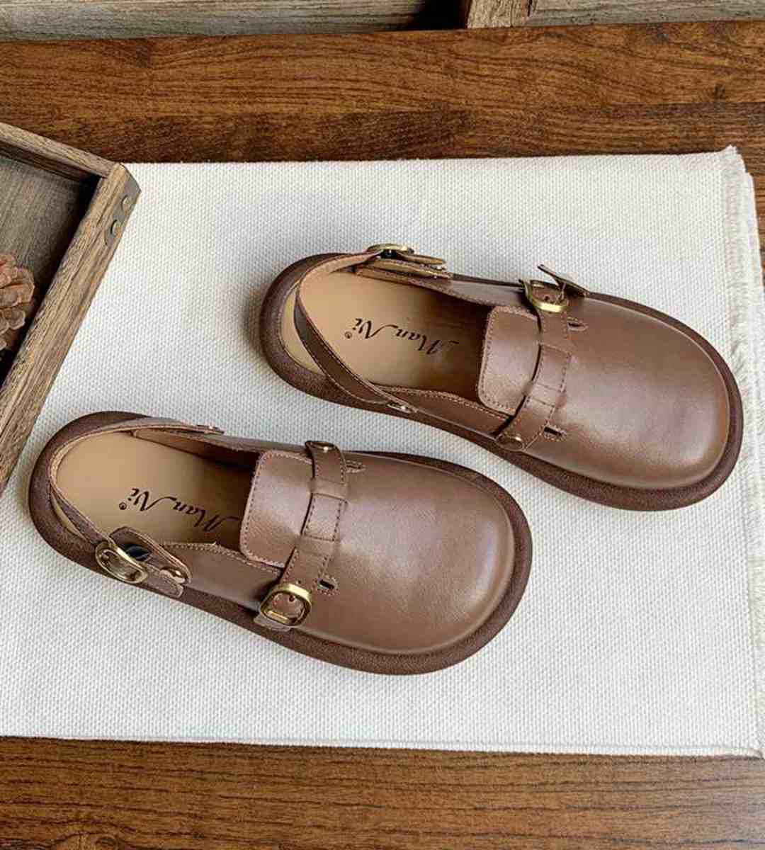 Summer Leather Cute Chunky Sandals College Style Slip-ons