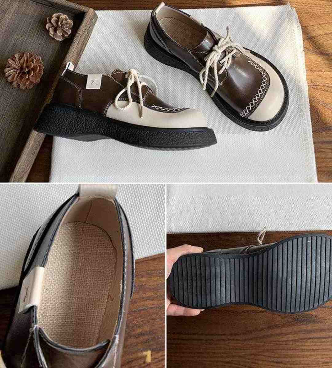 Spring Chunky Leather Shoes Retro Colorful Platform Flats