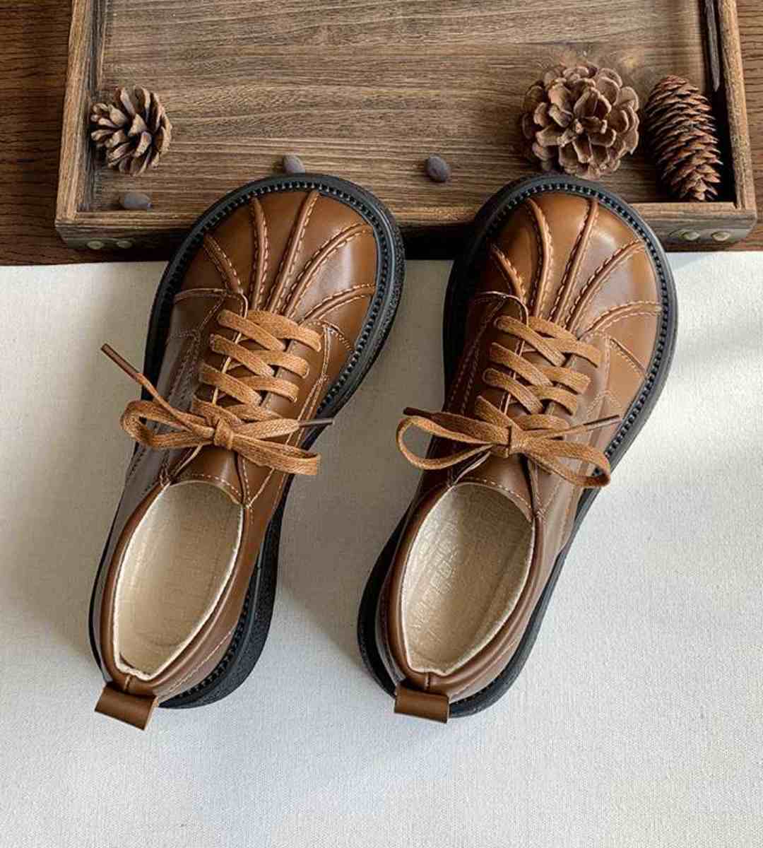 Spring Vintage Shell Toe Leather Thick Sole Shoes Retro