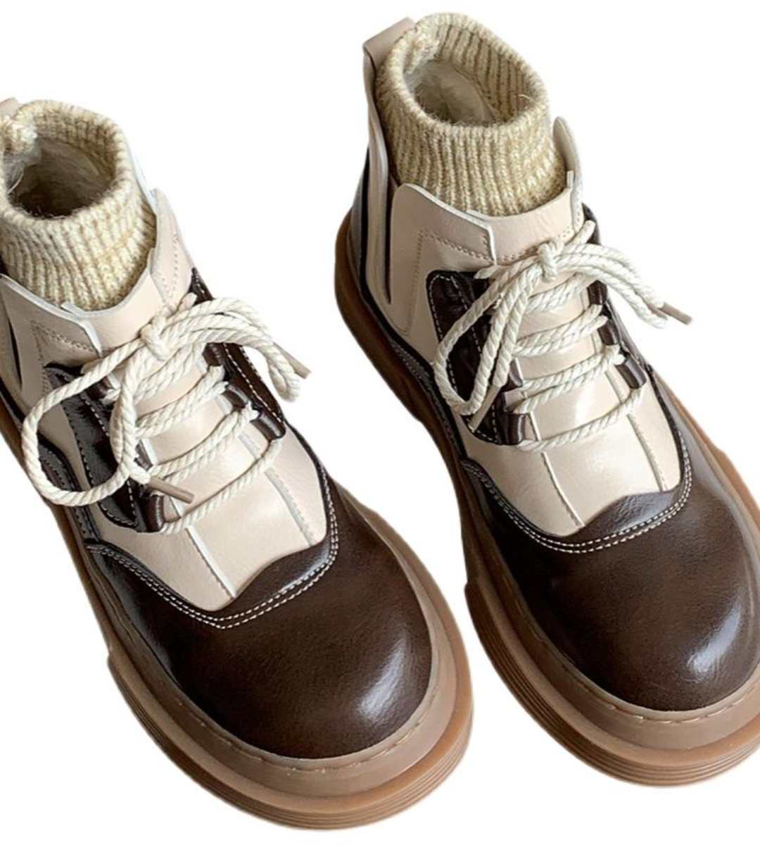 Fall Short Martin Boots Women Color-blocked Plush Cotton Style