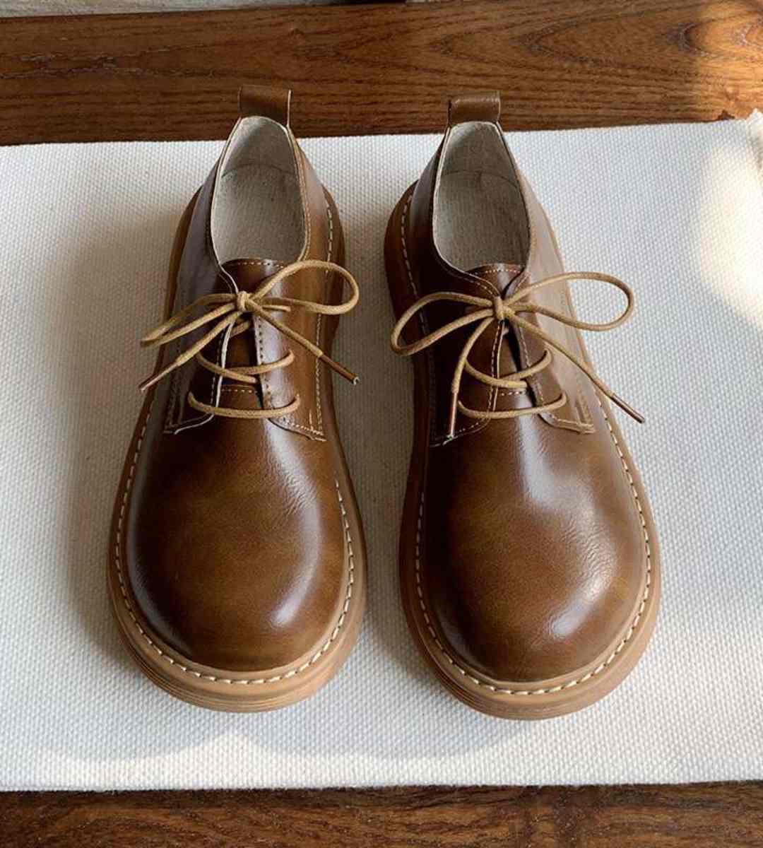 Spring Flat Leather Shoes Retro JK Style for Students