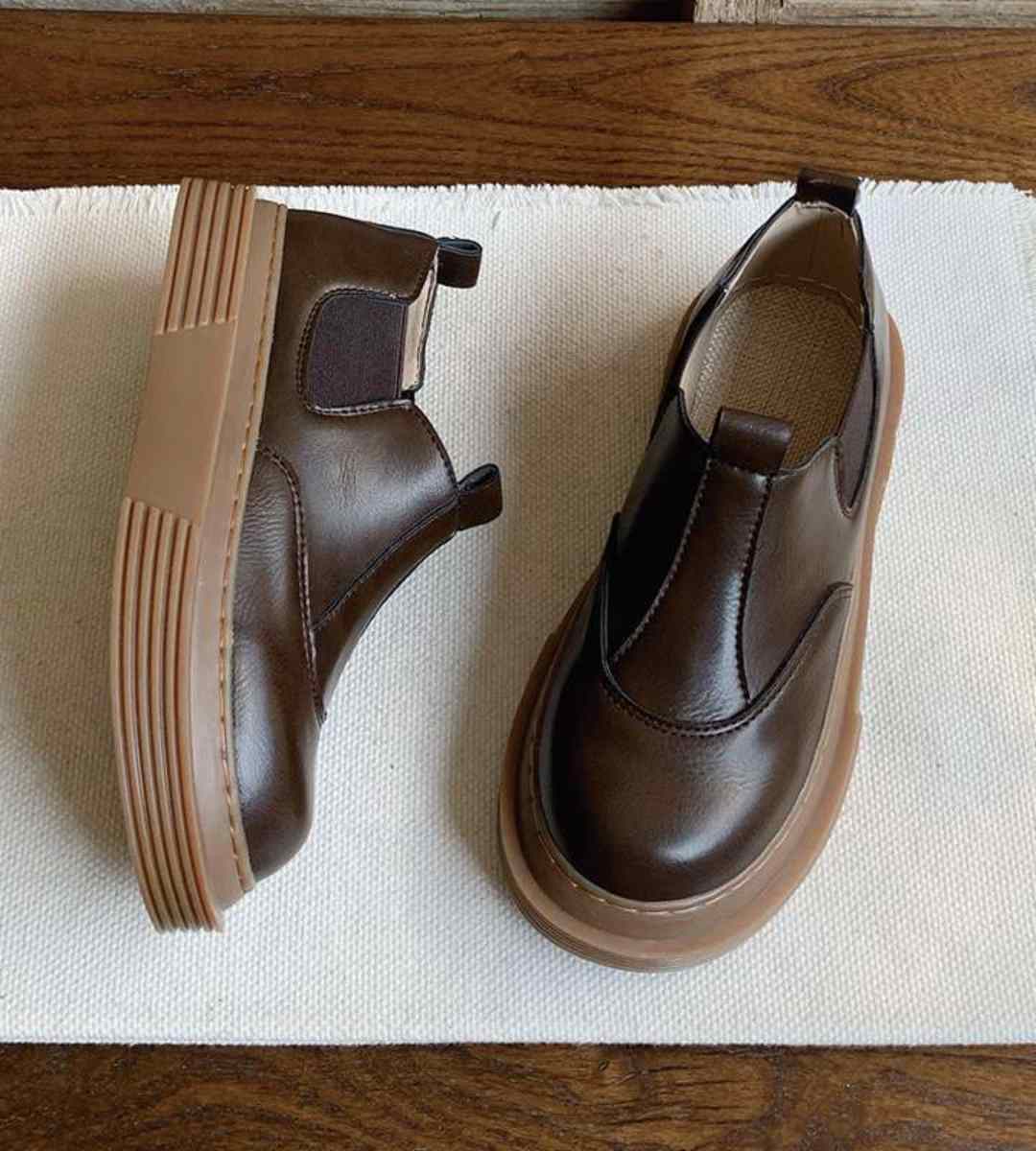 2024 Autumn Women's Thick Sole Leather Shoes British Style