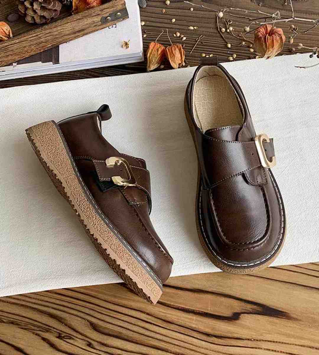 Fall Loafers Women Leather Retro Style Casual Shoes