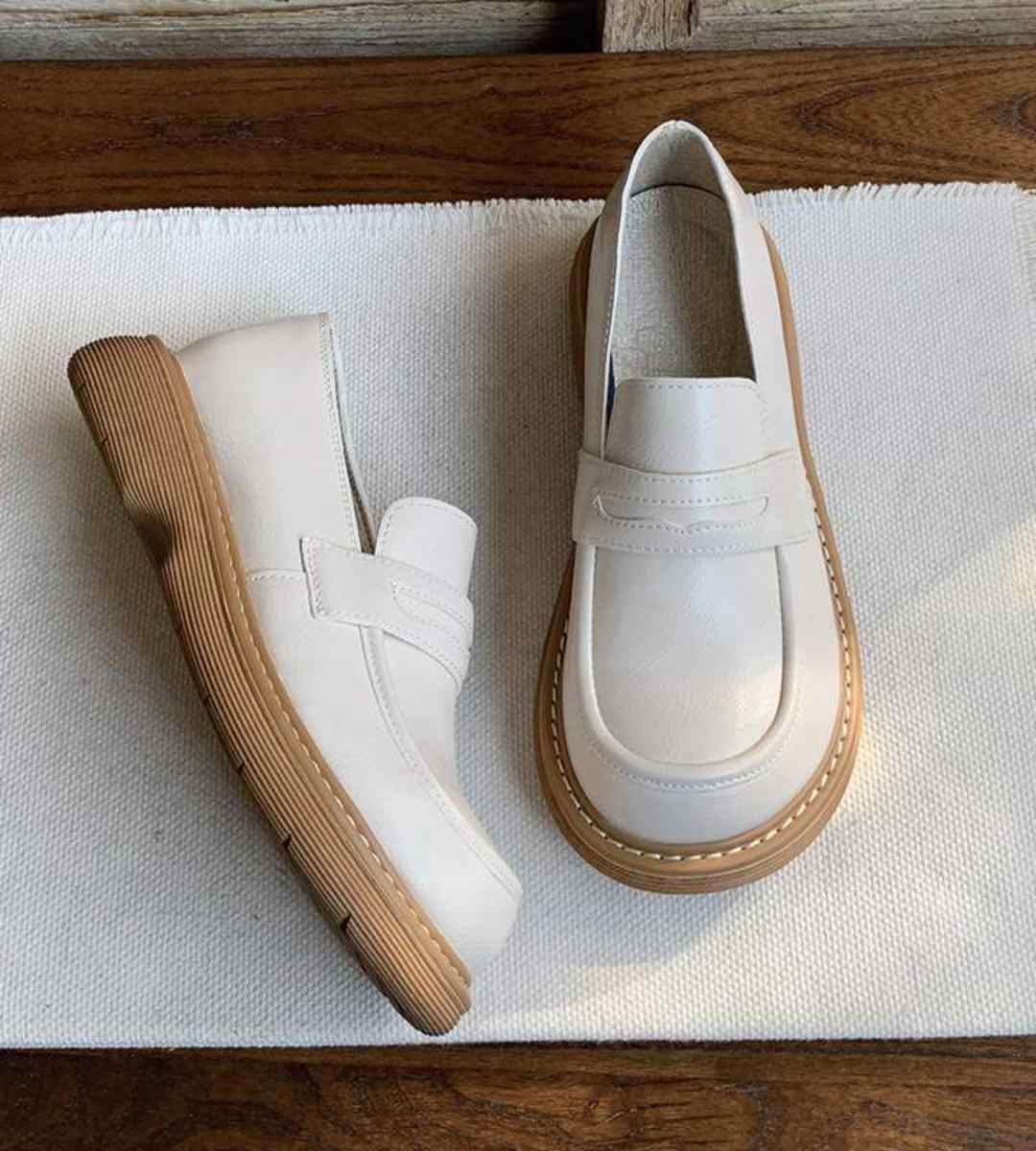 2024 Fall Women's Leather Thick Sole Loafers Jk Shoes