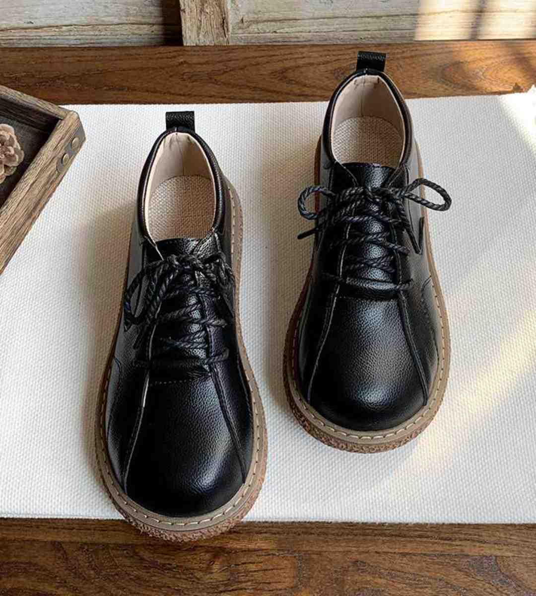 Autumn Lace-up Round-toe Leather Shoes Retro Casual