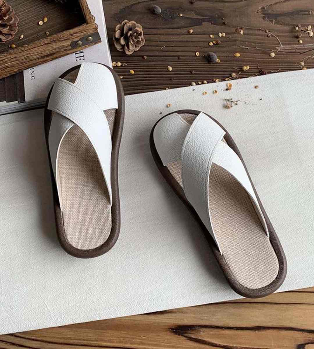 Summer Mule Shoes Cotton-Linen Flat Casual Soft底