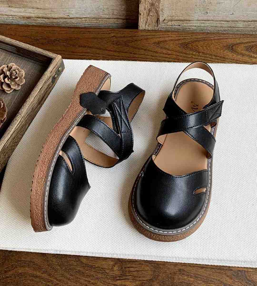 Summer Women's Sandals Leather Casual Thick-soled Shoes