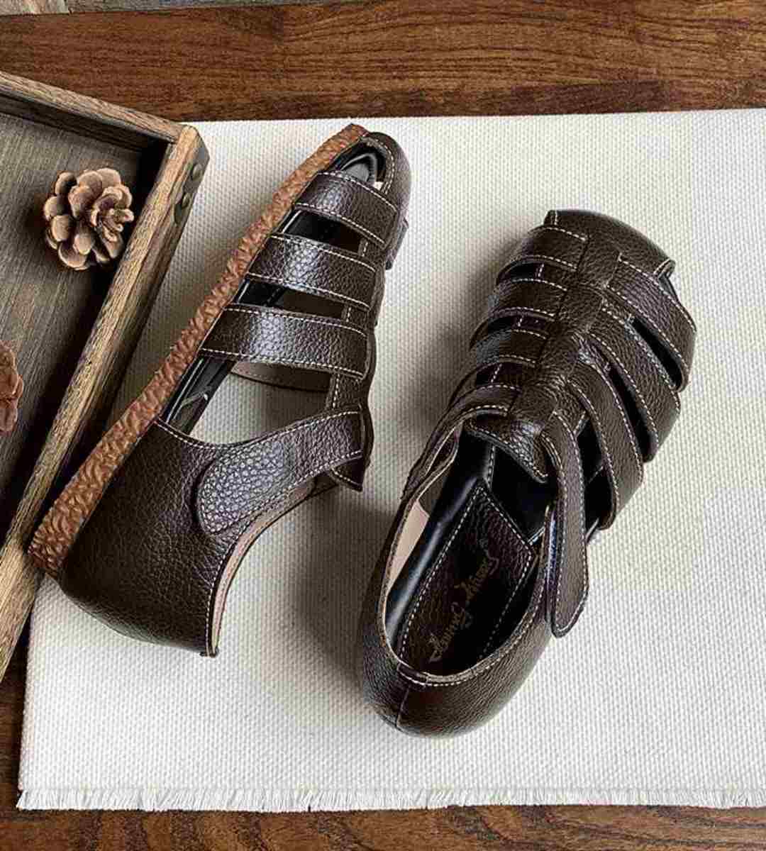 Summer Flat Genuine Leather Roman Sandals Art Style