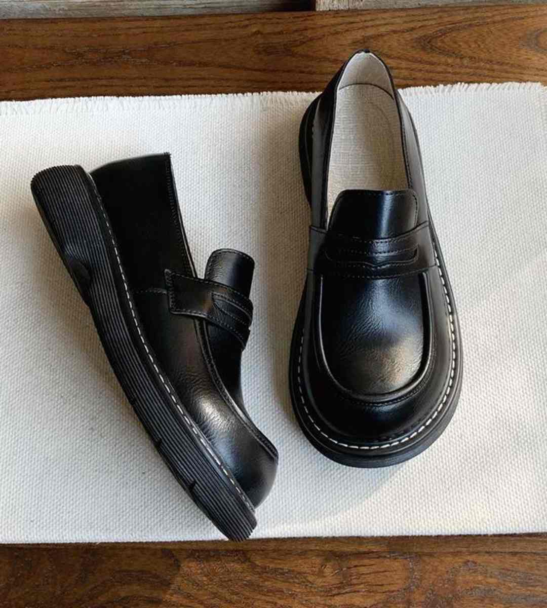 2024 Fall Women's Leather Thick Sole Loafers Jk Shoes