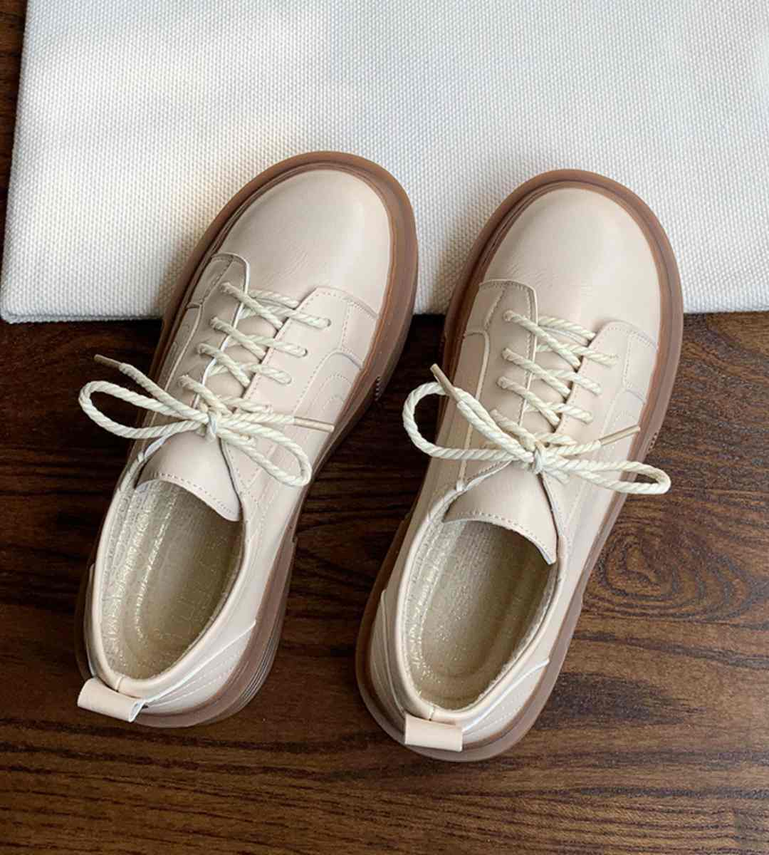 Autumn small leather shoes women's round-headed thick-soled casual shoes