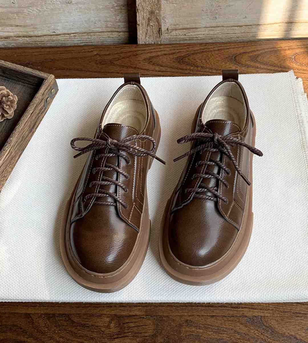 Autumn small leather shoes women's round-headed thick-soled casual shoes