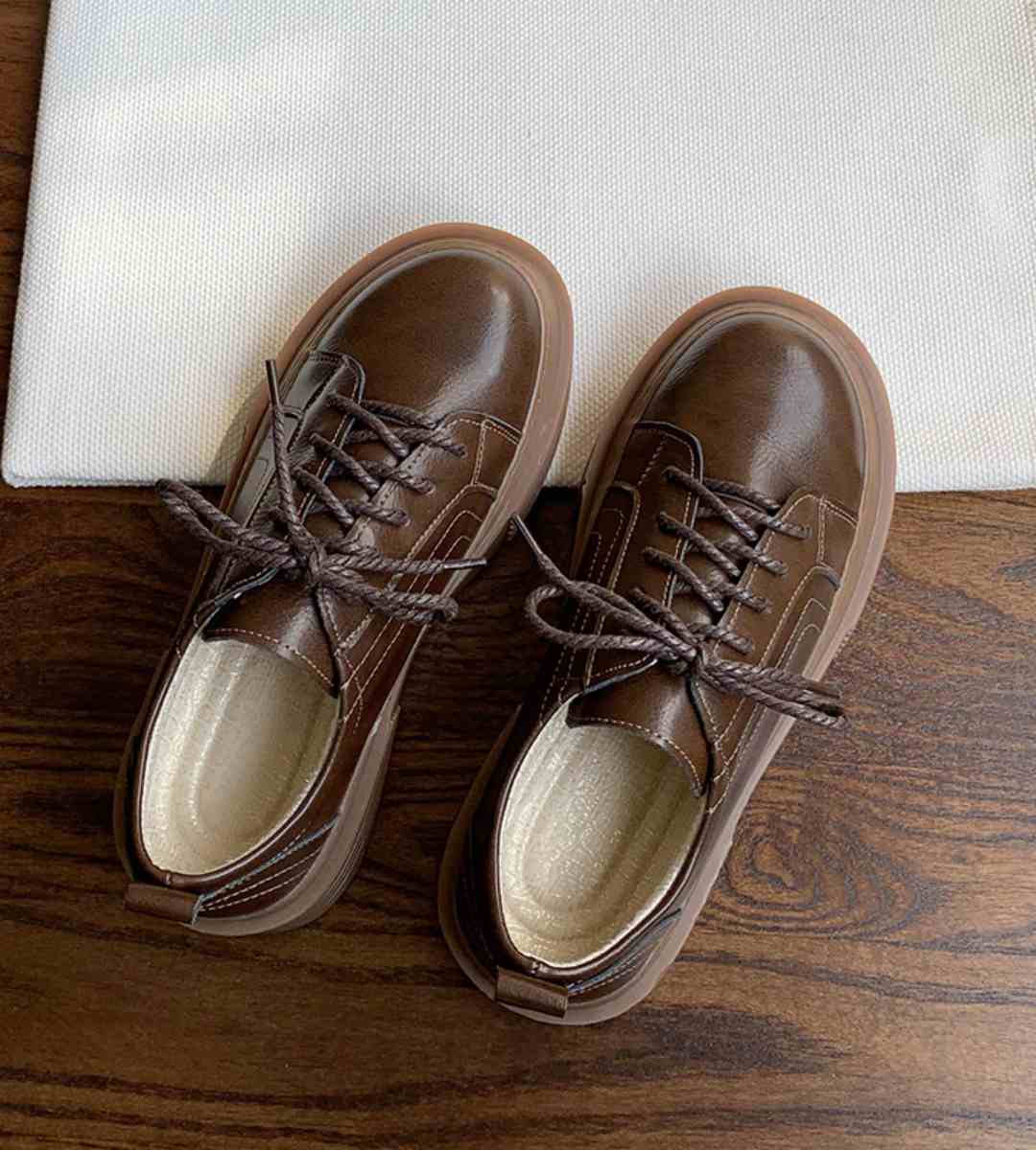 Autumn small leather shoes women's round-headed thick-soled casual shoes