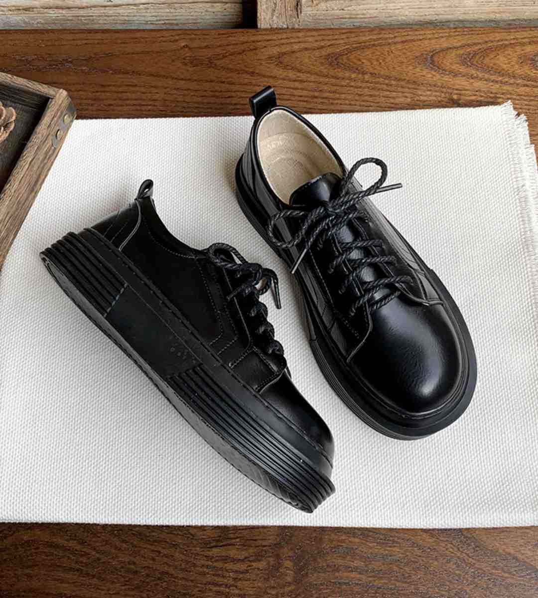 Autumn small leather shoes women's round-headed thick-soled casual shoes